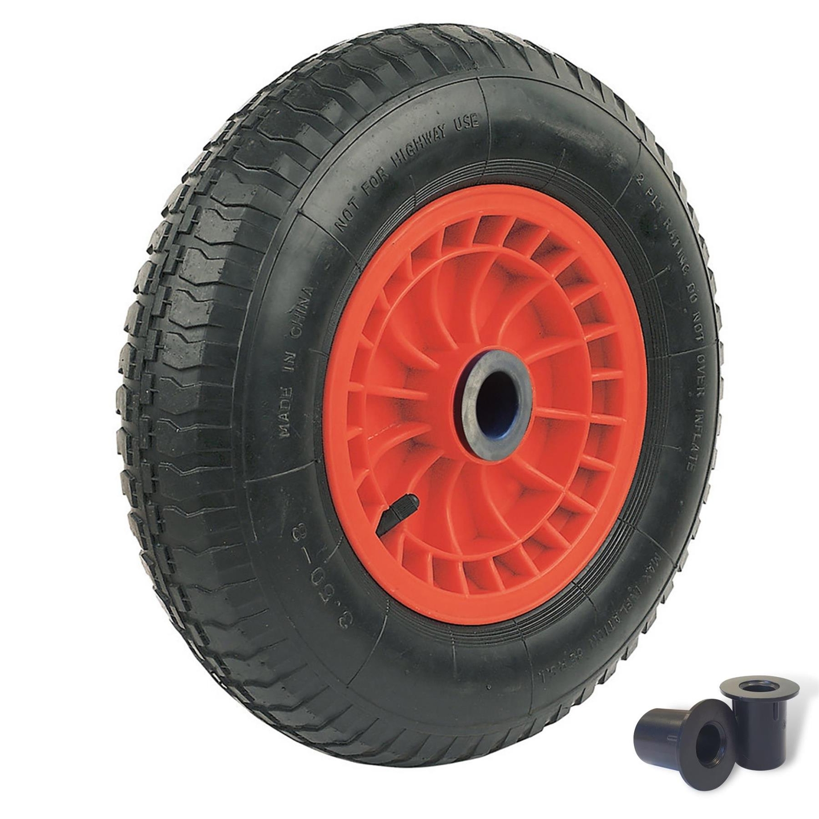Wheelbarrow Wheel 35cm 14"" Pneumatic Tyre Replacement 3.50-8, 25mm & 13mm Bore