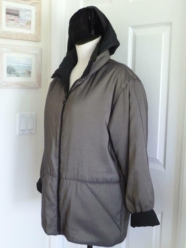 MYCRA PAC Revers Taupe-Bronze & Black Padded Wind Rain Zip Stow Hood Coat S M L - Picture 10 of 12
