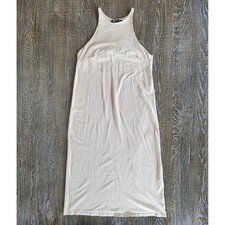 Zara Womens Beige Halter Neck Sleeveless Midi Dress Tan Jersey Knit Small
