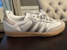 Size 6.5 Women's Adidas Samba OG White Silver Metallic Grey Sneakers JI2725