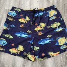 Nautica Swim Trunks Shorts Mens Large All Over Fish Print Mesh Lined Pockets