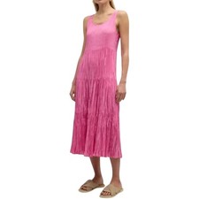 Eileen Fisher 378 Crushed Silk Tiered Midi Sleeveless Dress in Tulip Size XXS