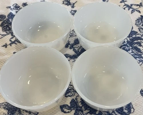 Anchor Hocking Custard Cups Fire King Milk Glass Ramekins Vintage Set of 4