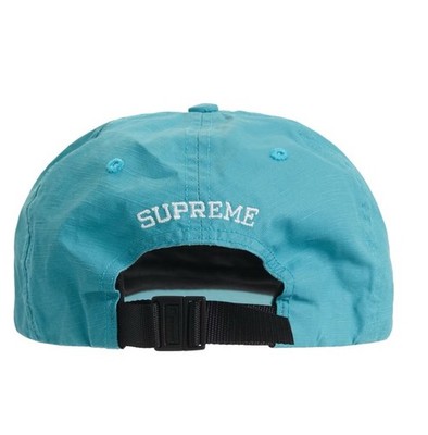 NEW Supreme Small Box Linen 6-Panel Teal Blue Camp Cap Hat SS22