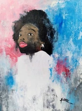 "She Can She Does She wins" Original African American Art Portrait Painting 10x8