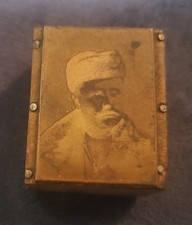 Small Vintage Copper Printing Plate Wooden Block Photo of Man Wearing a Fur Hat