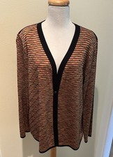 MISOOK OPEN LONG CARDIGAN JACKET BLACK w/ COLORFUL ACCENTS PATTERN XL