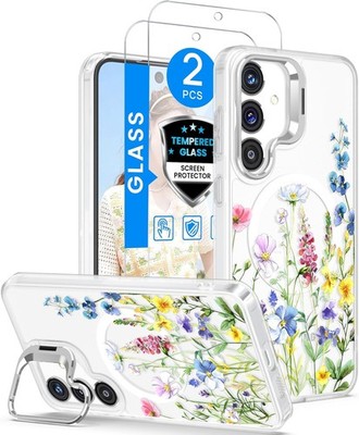 Magnetic for Samsung Galaxy S26 Case Floral, Built-in Lens Stand, 2X Screen Prot
