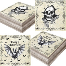 Halloween Paper Napkins 6.5 X 6.5 Inch Disposable Skull Bats Napkins for Hallowe