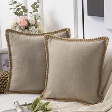 Phantoscope 2 Pack Farmhouse Decorative Burlap Throw Pillow Covers 22x22 Beige