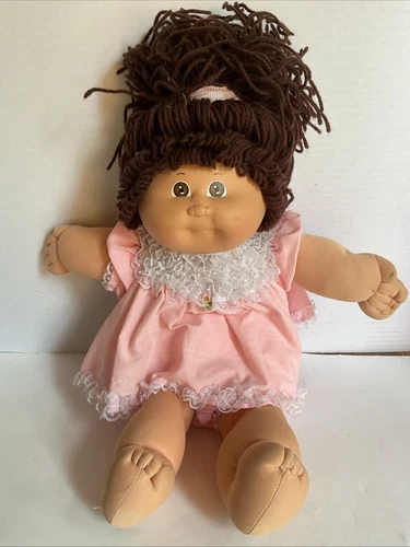Vintage 1984 Cabbage Patch Kid Girl Doll Brown Yarn Hair Orig. Cpk Outfit, Bows