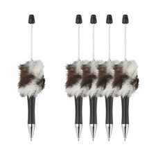 Fluffy Beadable Pens, Plastic Bead Pen for DIY Beads - 5 Pcs Black Leopard