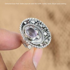 Sterling Silver Oval African Amethyst Stone Sister Trendy Promise Statement Ring
