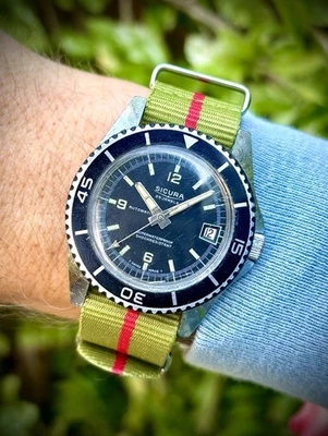 Sicura Superwaterproof Vintage Dive Watch Automatic NATO Strap 39mm