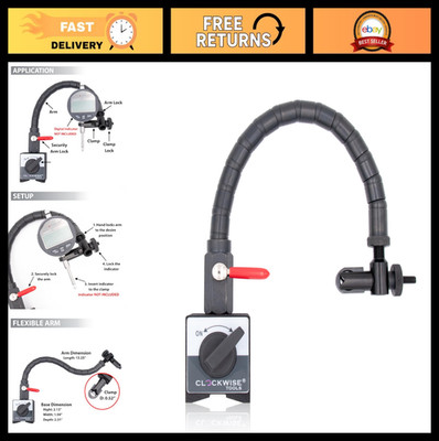 Magnetic Base Stand with Flexible Arm for Digital Dial Indicators - 176lbs Pull