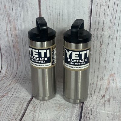 Set of 2 YETI Rambler 18oz Stainless Steel Bottles with Black Caps Brand New