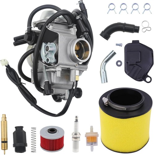 TRX450 Carburetor with Choke Cable, Valve Plunger Kit, Air & Oil Filters, Spark