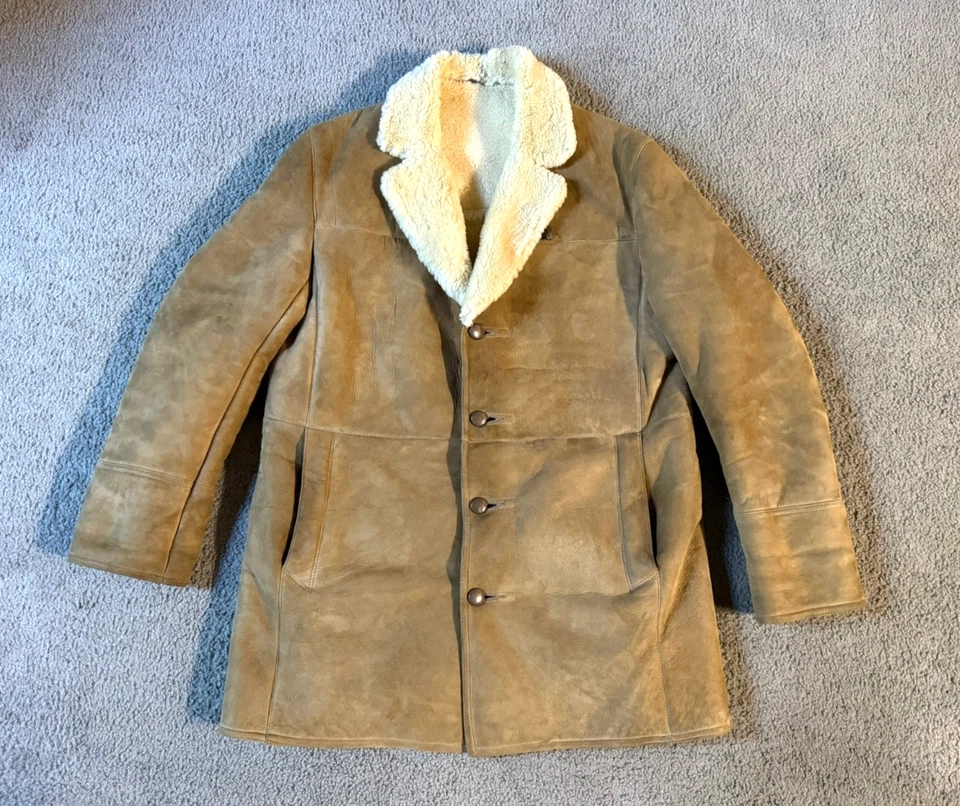 VTG Knight Tailors Men's Handmade Wool Sherpa Lined Suede Rancher Coat - 44 - Image 2 of 4