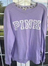 Victoria's Secret PINK Womens Sz M Sweatshirt Purple Logo Crewneck VS Pullover