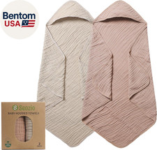 Muslin Hooded Baby Towels, 2 Pack 100 Cotton 32X32Inch Baby Bath Towel with Hoo
