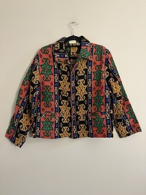 CHICOS Art Button Jacket Blazer Geometric Pockets Size 2