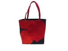 Tote bag with rose pattern made from a repurposed obi kimono featuring red rose