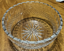 Vintage Cut Crystal Bowl Scalloped Rim and Sunburst Bottom - 4.5" Tall 10" Wide