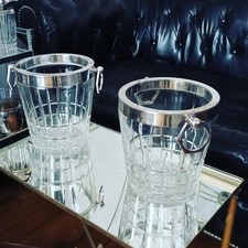 Rare Paire de Seau Champagne Art Déco Cristal Baccarat Argent vers 1940