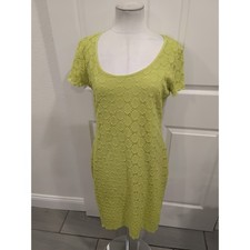 Ronni Nicole Womens Lime Green Lace Overlay Sheath Dress Short Sleeve