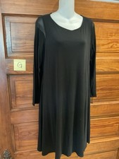 Eileen Fisher Little Black Long Sleeve Semi Sheer Tunic Shift Dress Silk Large