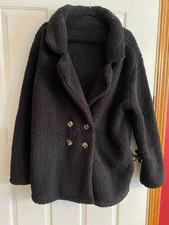 Fuzzy Fleece Coat for Women Teddy Bear Sherpa Black Faux Fur 2xl