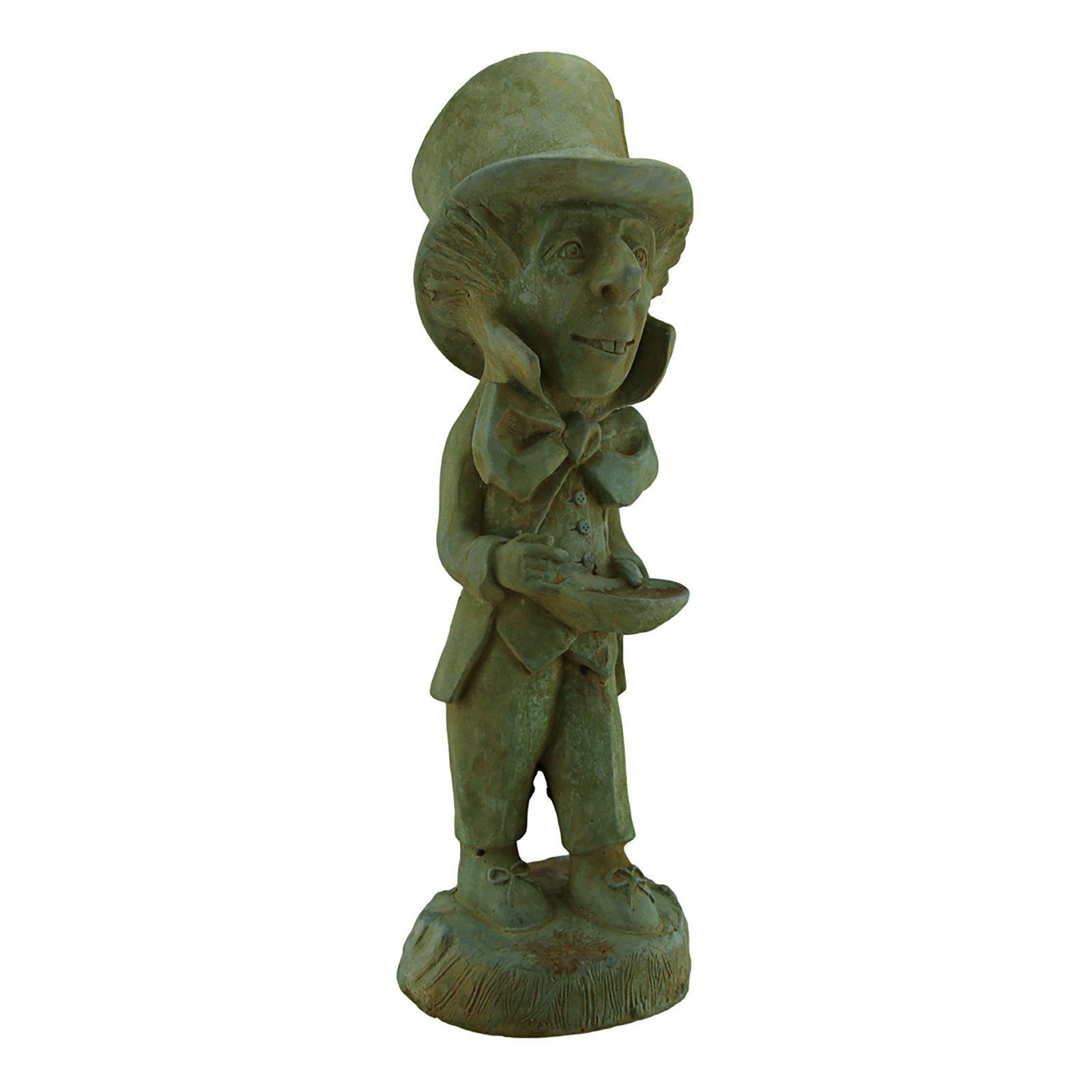 Zeckos Mad Hatter Alice in Wonderland Verdigris Cement Statue 19 Inch