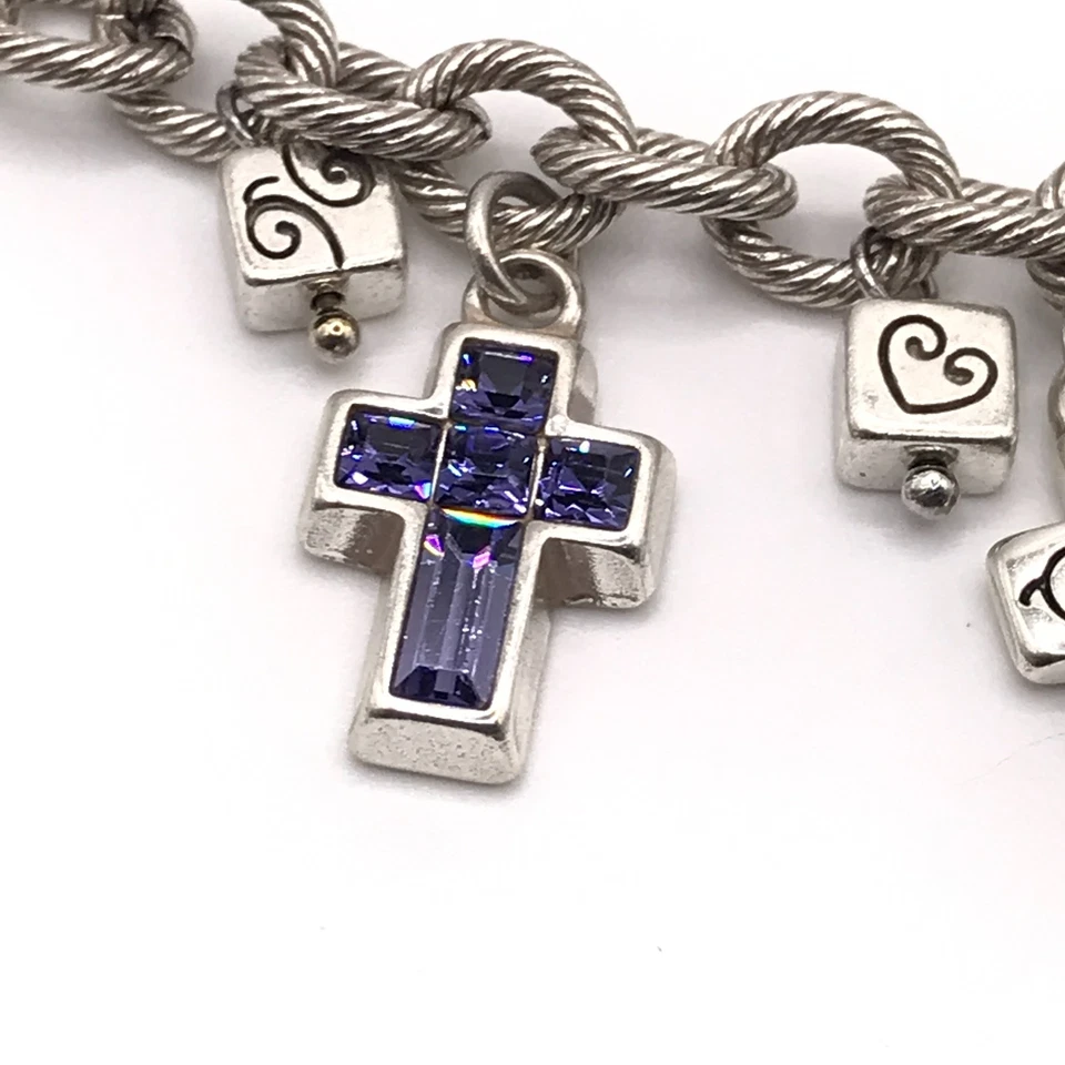 Pulsera Brighton Dije Cruz Fe Esperanza Amor Placa Plata Cristales Reversible Foto 4 de 4