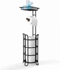 Toilet Paper Holder Stand Tissue Paper Roll Dispenser with Shelf for Bathroom