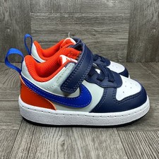 Nike Court Borough Low 2 Toddler 6C Navy White Orange Leather NEW DV5458-401