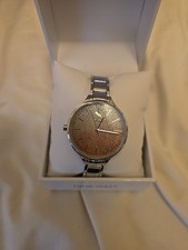 New NINE WEST Glitter Ombre Dial Open Bracelet Women's Watch Silver NW/23370MSV