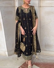 Stunning Black Faux Georgette Salwar Kameez With Dupatta For Function Wear