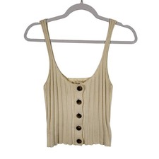 Urban Outfitters Ribbed Knit Button Front Tank Top Ivory Cream