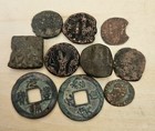 Lot of 10 Ancient Medieval Unidentified Coins Copper Bronze Hoard Chinese Cash B