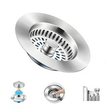 Upgraded 3-in-1 Kitchen Sink Drain Strainer Stopper - Stainless Steel Anti-...
