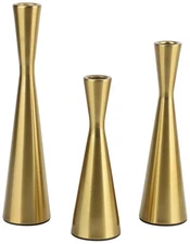 Vixdonos Brass Gold Taper Candle Holders Metal Candlestick Holders Set of 3