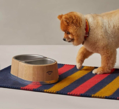 Hermes Dog Bowl PM Chaine d'Ancre Wood Stainless Steel Food Bowl