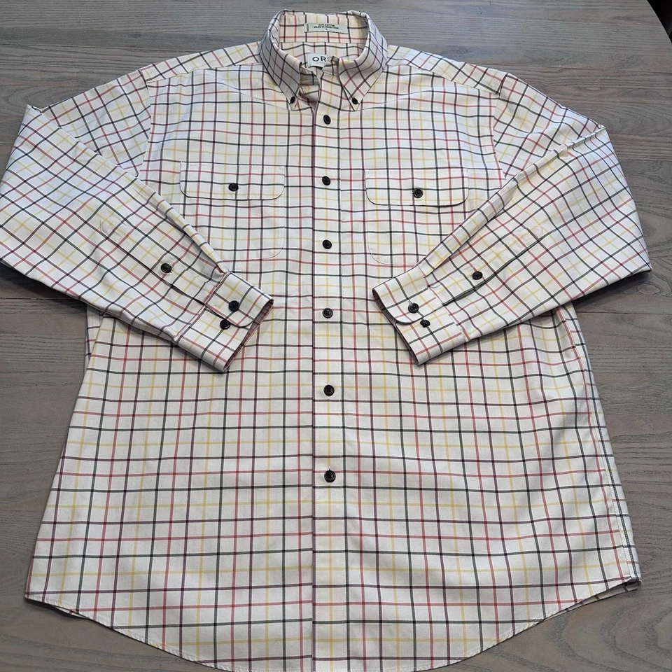 LEER Camisa Orvis Naranja Amarillo Rejilla Cuadros Hombres L Algodón Abotonada Manga Larga Foto 2 de 4