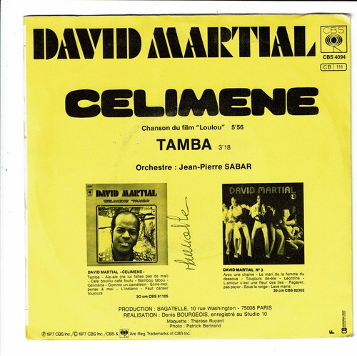 David MARTIAL Vinyle 45T CELIMENE Film Loulou TAMBA - CBS 4094 Version Intégrale - Picture 3 of 3