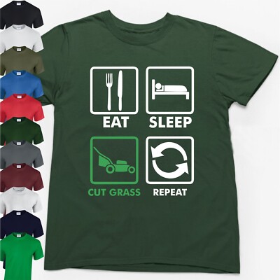 EAT SLEEP CUT GRASS REPEAT T-SHIRT > Lustige Neuheit Herren Geschenk Gärtner Rasen Top
