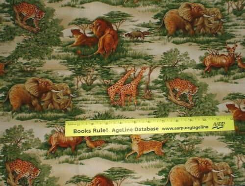Cotton fabric AFRICAN ANIMALS lion giraffe elephant leopard savanna ~ 1 yd  | eBay