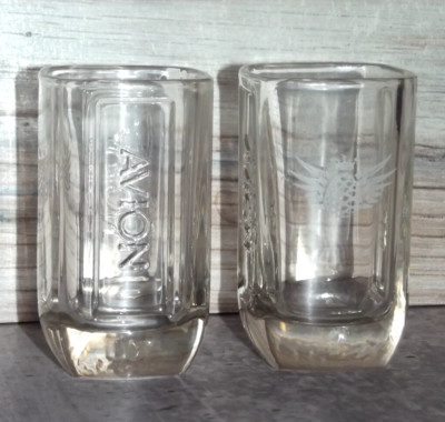 Pair of 2 Square Avion Tequila Shot Glasses White Logo B140