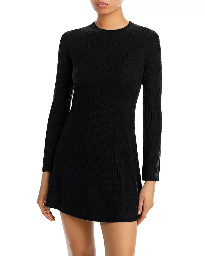 Aqua L15706 Womens Black Cashmere Contour Ribbed Cashmere Mini Dress Size XL