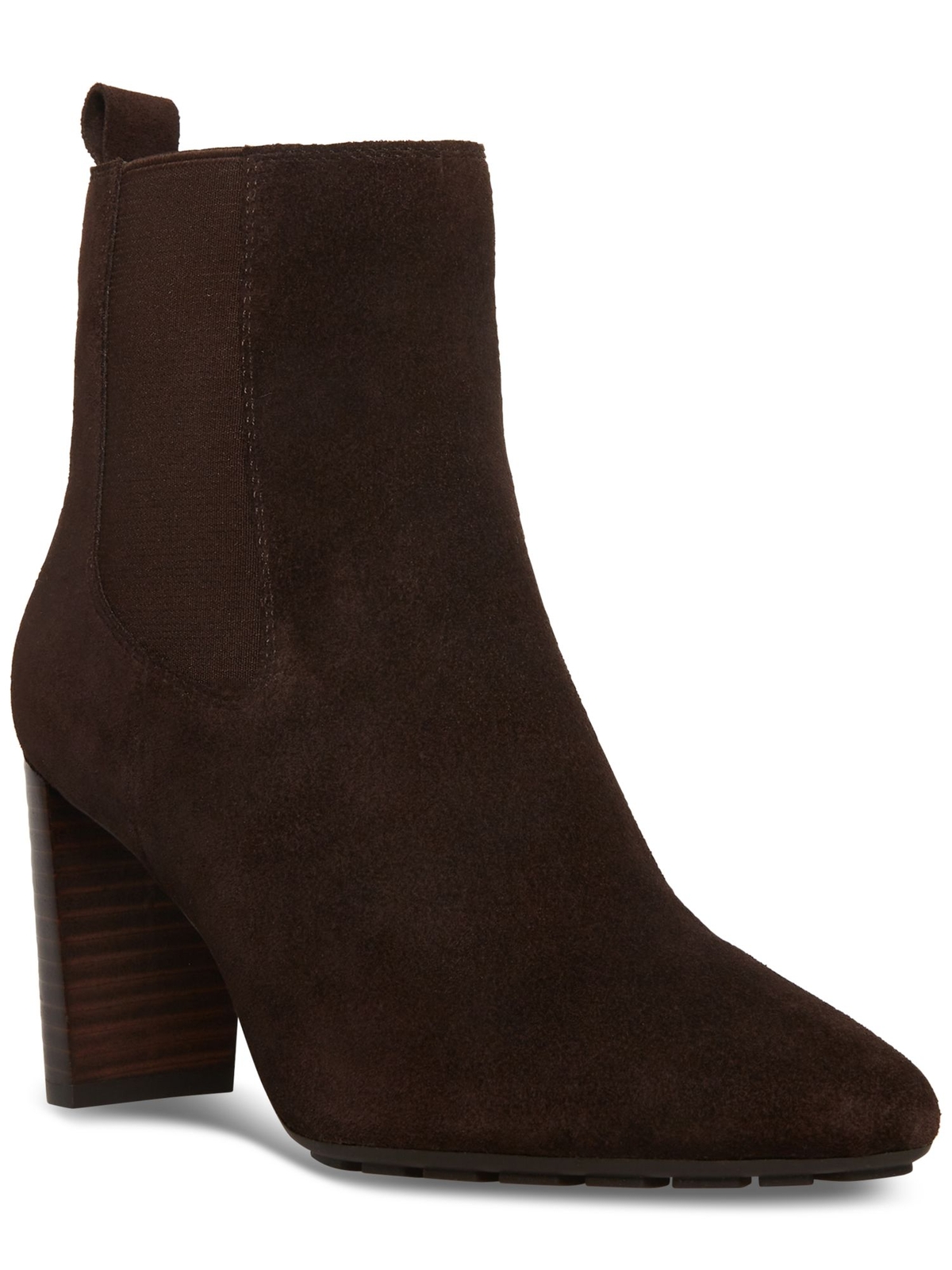 AQUA COLLEGE Womens Brown Back Pull-Tab Katlyn Stacked Heel Suede Chelsea 6 M