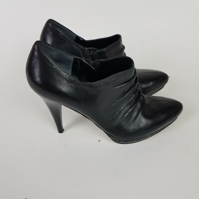 Nine West Cedar Grove Black Genuine Leather Ruched Zip Platform Ankle Booties